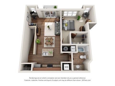 Floor plan for 1 bed, 1 bath, 823 sqft